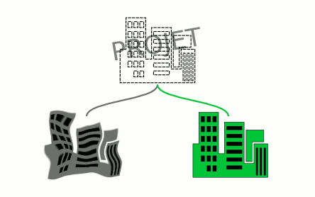 [dessin : en haut un projet de bâtiments, à gauche des bâtiments mal construits, à droite des bâtiments bien construits]